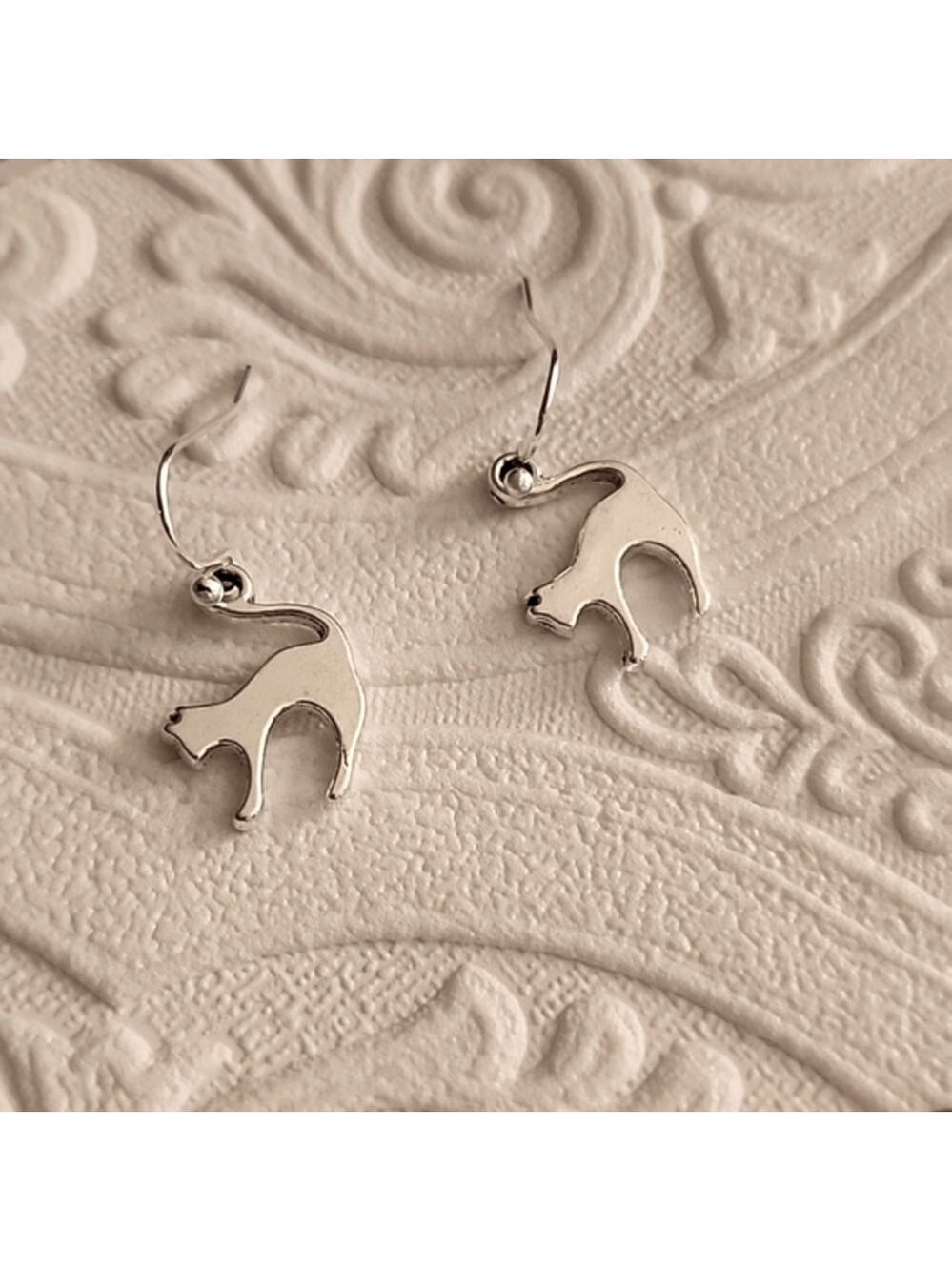 Stretching Cat Earrings Sterling Posts Fun Whimsical ER